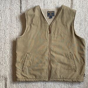 V I N T A G E Woolrich TAN Canvas Sherpa-Lined Zip Vest